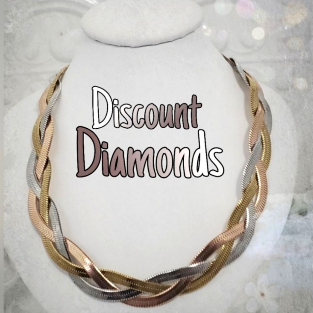 Titanium 3 Strand Herringbone Necklace 18K White, Rose, Yellow Gold on Titanium